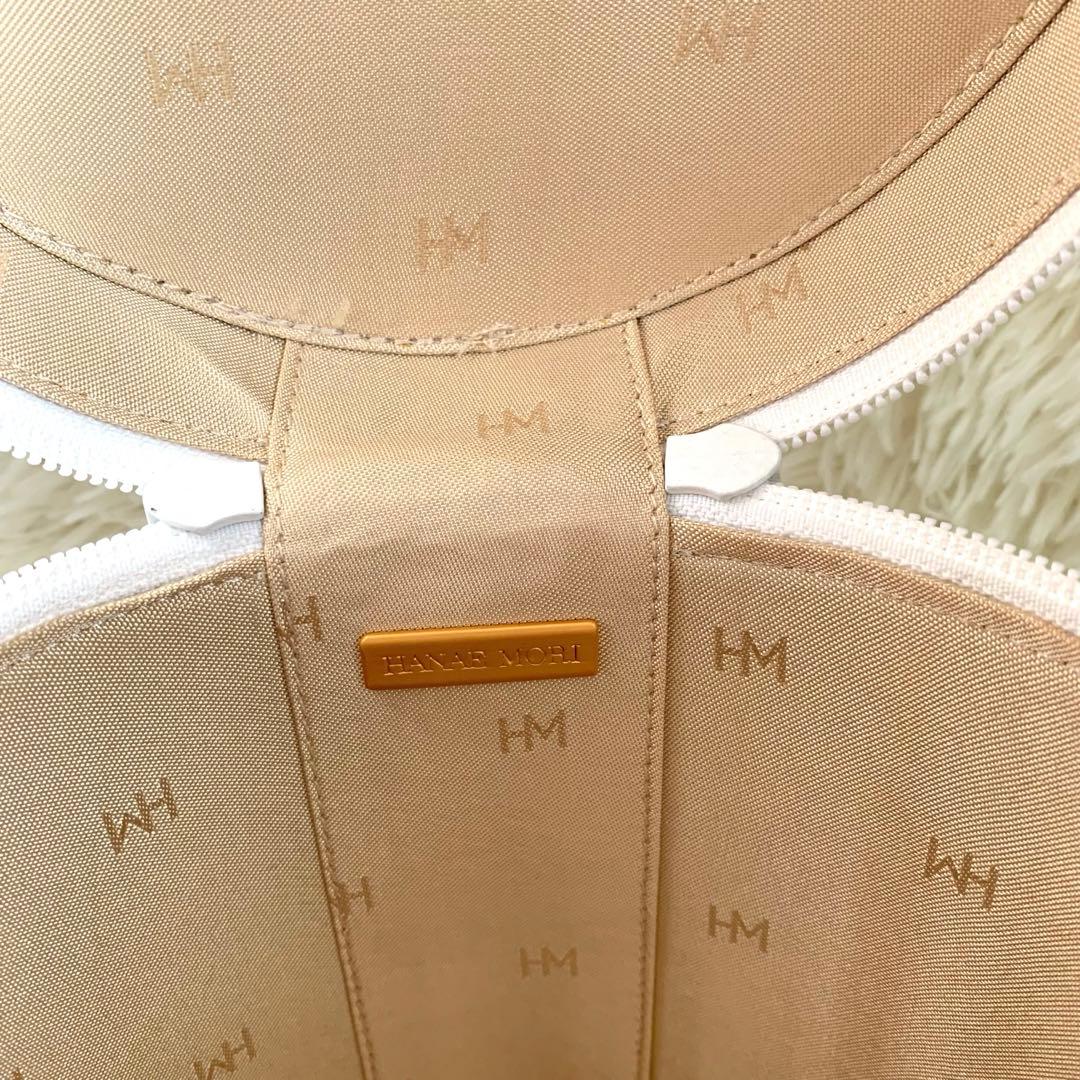 ハナエモリ 円柱型 ハンドバッグ パーティバッグ ホワイト　本革