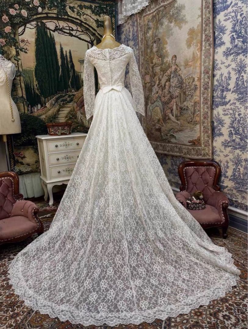 アメリカ産1970sホワイトレースウェディングドレス 花嫁