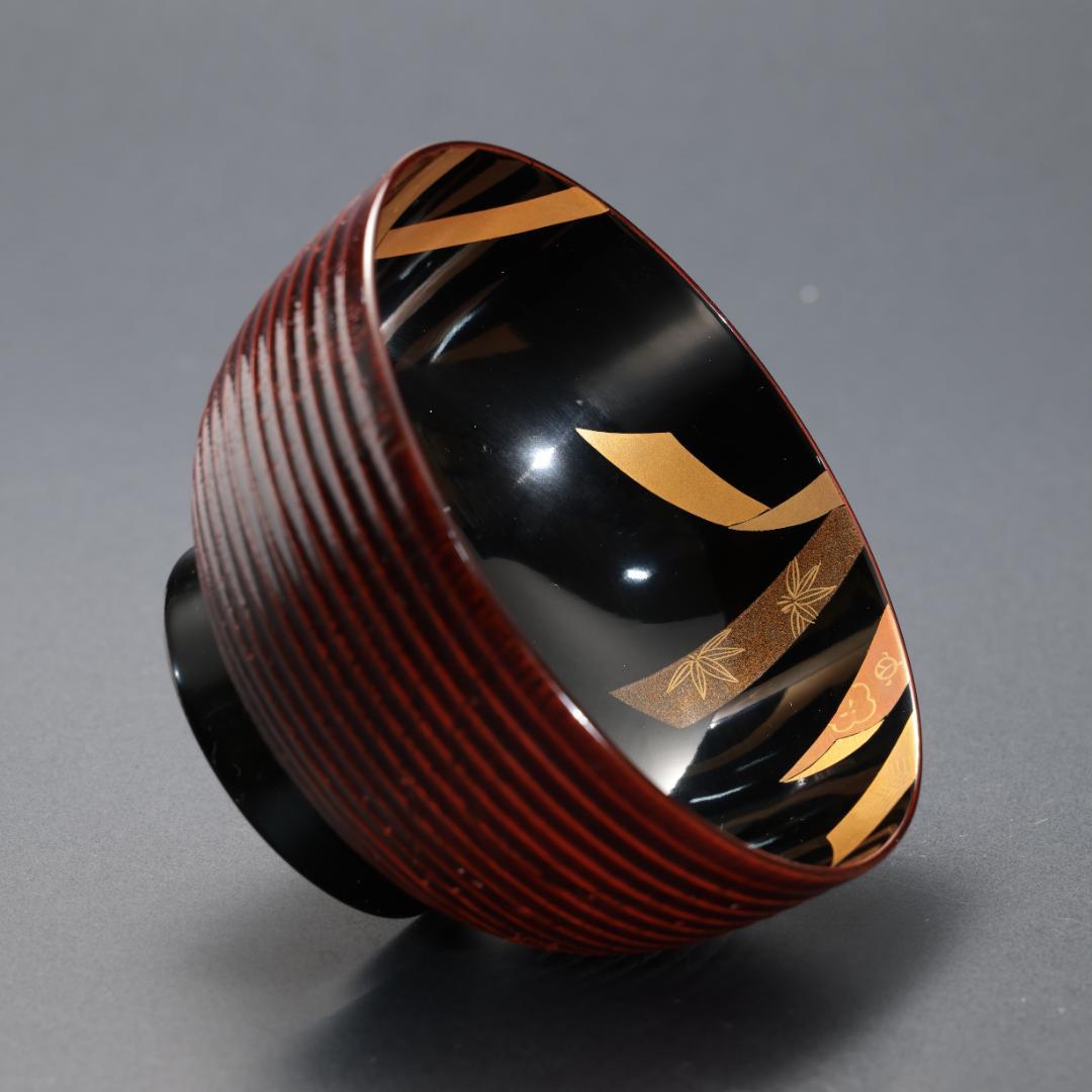 輪島塗 煮物椀 五客 のし蒔絵 共箱　漆塗 蓋付椀 口径14cm R1587ラ1