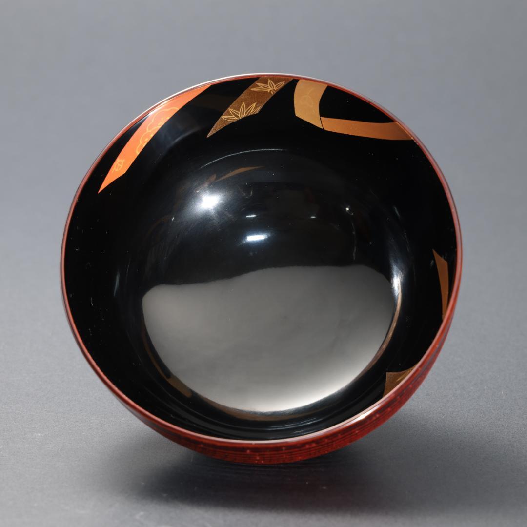 輪島塗 煮物椀 五客 のし蒔絵 共箱　漆塗 蓋付椀 口径14cm R1587ラ1