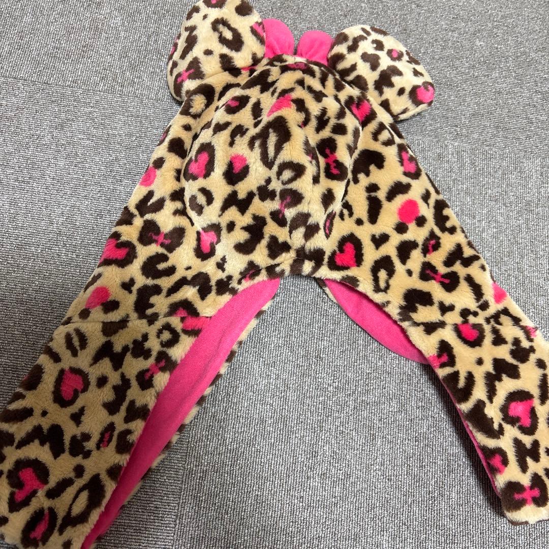 ミニーマウス ヒョウ柄フード付きフリースディズニーレア