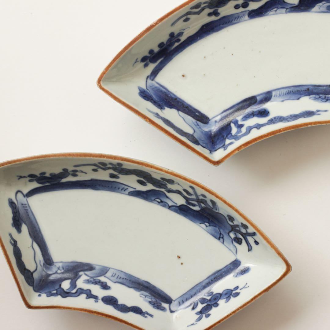 古伊万里　伊万里　江戸　中期　扇面　変形　皿　2客セット販売