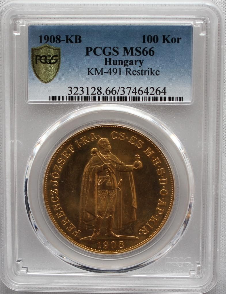 1908年ハンガリー フランツヨーゼフ1世 RS100コロナ PCGS MS66