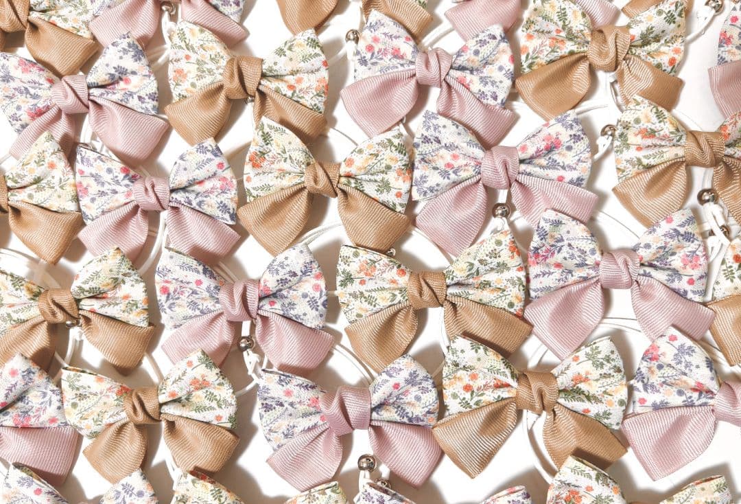 秋色花柄リボン90個　くすみカラー　業務用トリミングチョーカー　ピンク、ベージュ