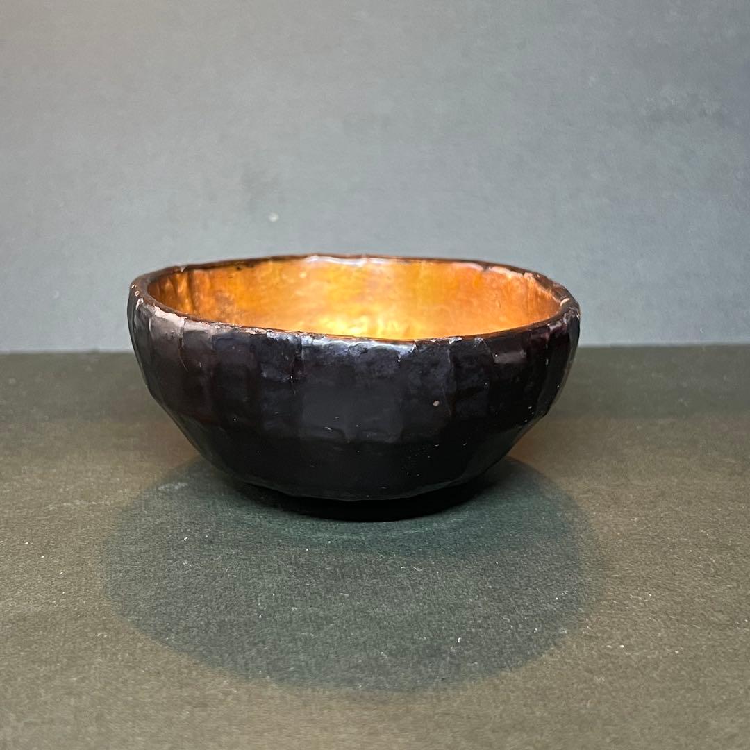 江戸期 木製 金蒔絵 笹丸紋 道中盃◎提げ環付 刳貫き 時代漆器◎古美術庵々