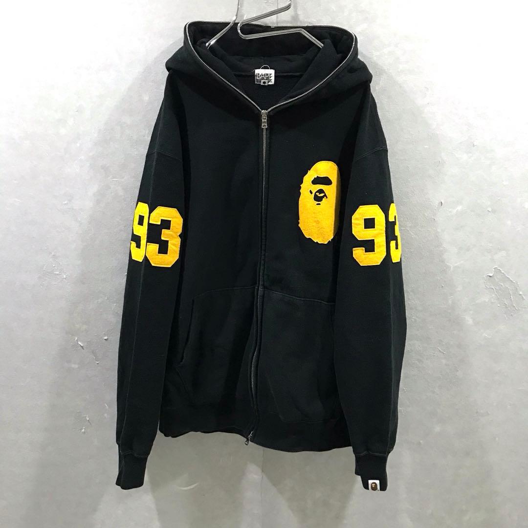 A BATHING APE ビッグロゴ スウェット パーカー 希少 黒黄 Ｌ