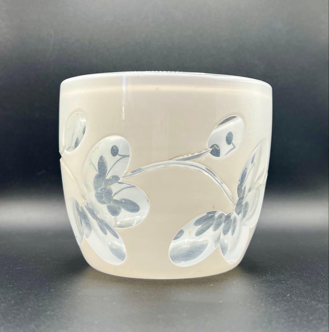 大正ロマン　白被せガラス　切子　盃洗　茶道具　ウランガラス　アンティーク　古道具