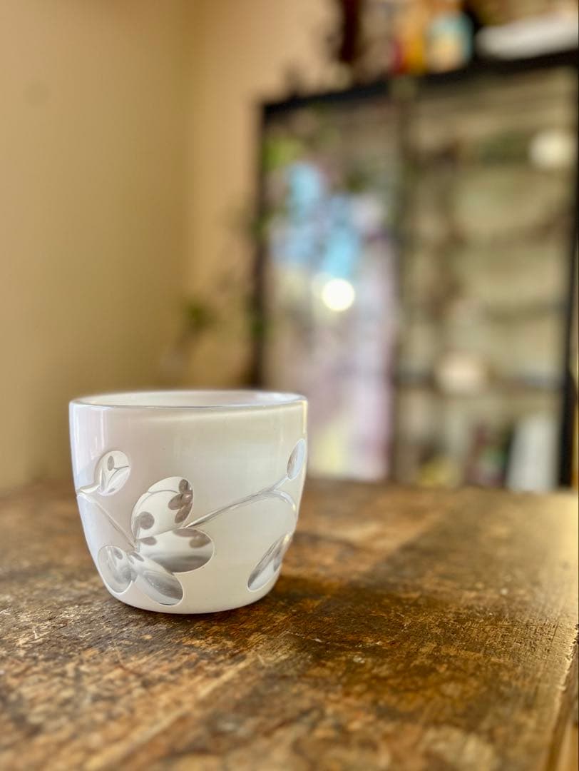 大正ロマン　白被せガラス　切子　盃洗　茶道具　ウランガラス　アンティーク　古道具