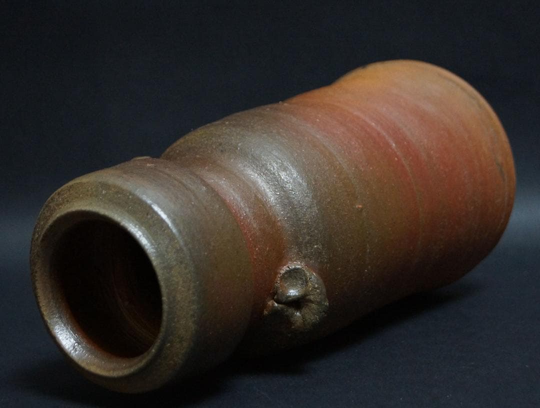 茶道具 備前焼 小林良巳造 耳付花入 窯変 花瓶 飾壺 共箱 / 花器 茶道具