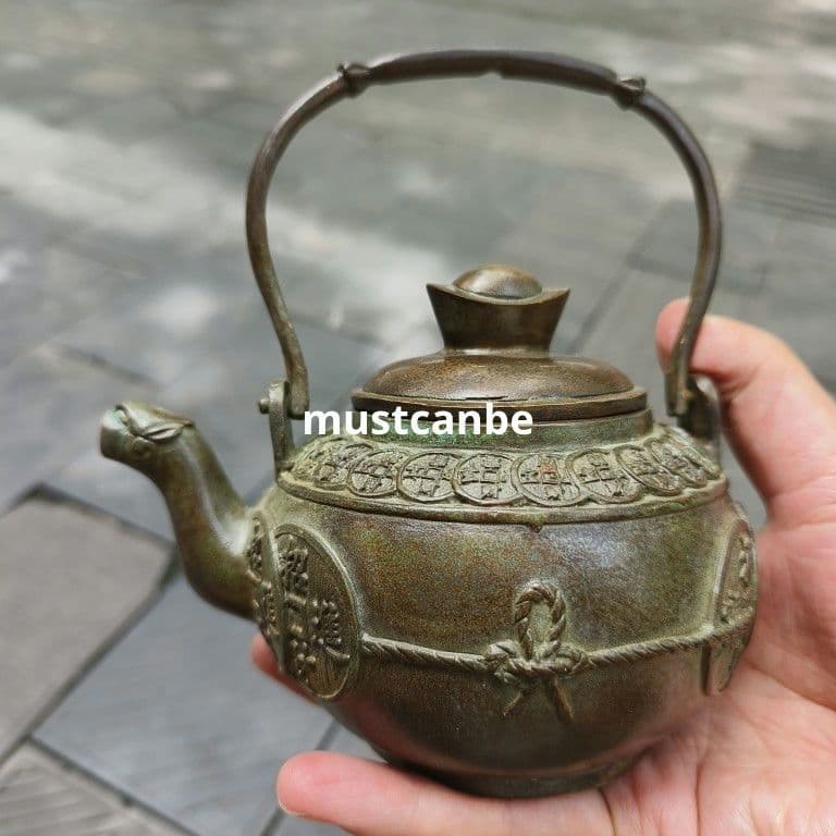 銅器 招財進宝銅銭茶壺 酒壺 道家煎茶器 茶道具 工芸品 置物