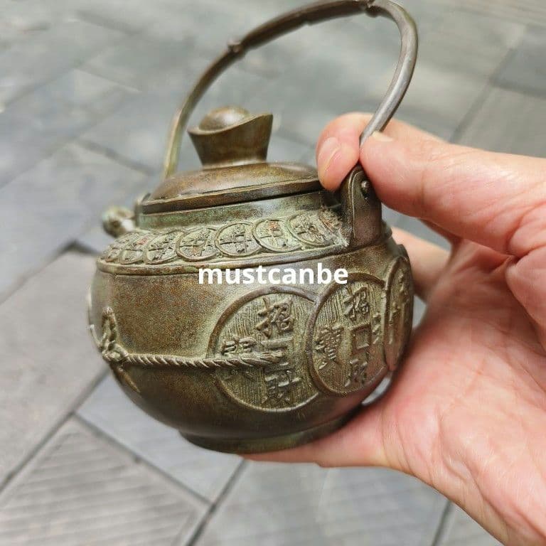 銅器 招財進宝銅銭茶壺 酒壺 道家煎茶器 茶道具 工芸品 置物