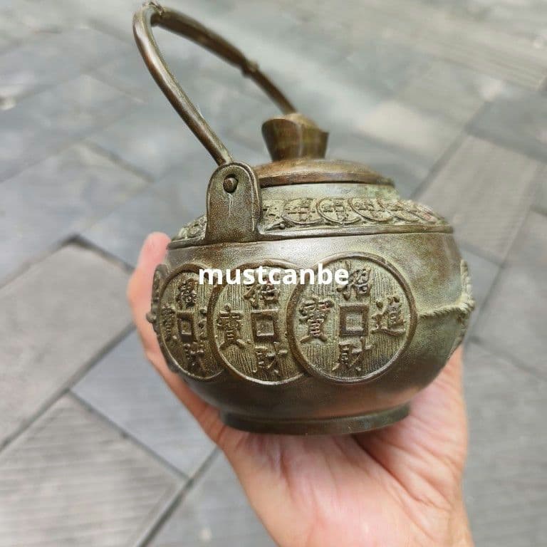 銅器 招財進宝銅銭茶壺 酒壺 道家煎茶器 茶道具 工芸品 置物
