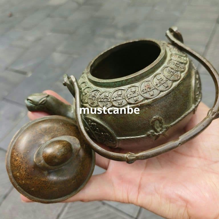 銅器 招財進宝銅銭茶壺 酒壺 道家煎茶器 茶道具 工芸品 置物