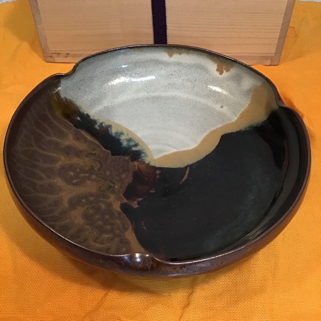 茶道具 菓子噐 高取掛分皿 鬼丸雪山窯 初代 鬼丸雪山 作 Ｎ147KT