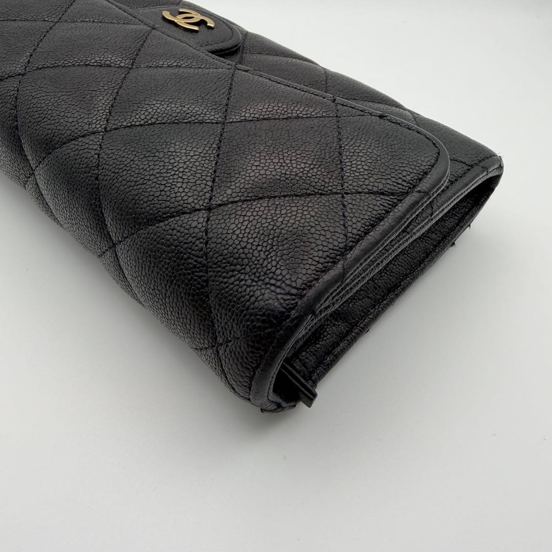 CHANELシャネル 長財布 キャビアスキン 二つ折り ゴールド金具