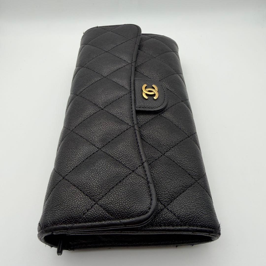 CHANELシャネル 長財布 キャビアスキン 二つ折り ゴールド金具
