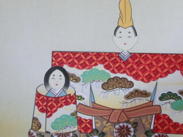 掛軸■川村観峰 立雛 お雛様 桃 日本画 桐共箱 骨董品■