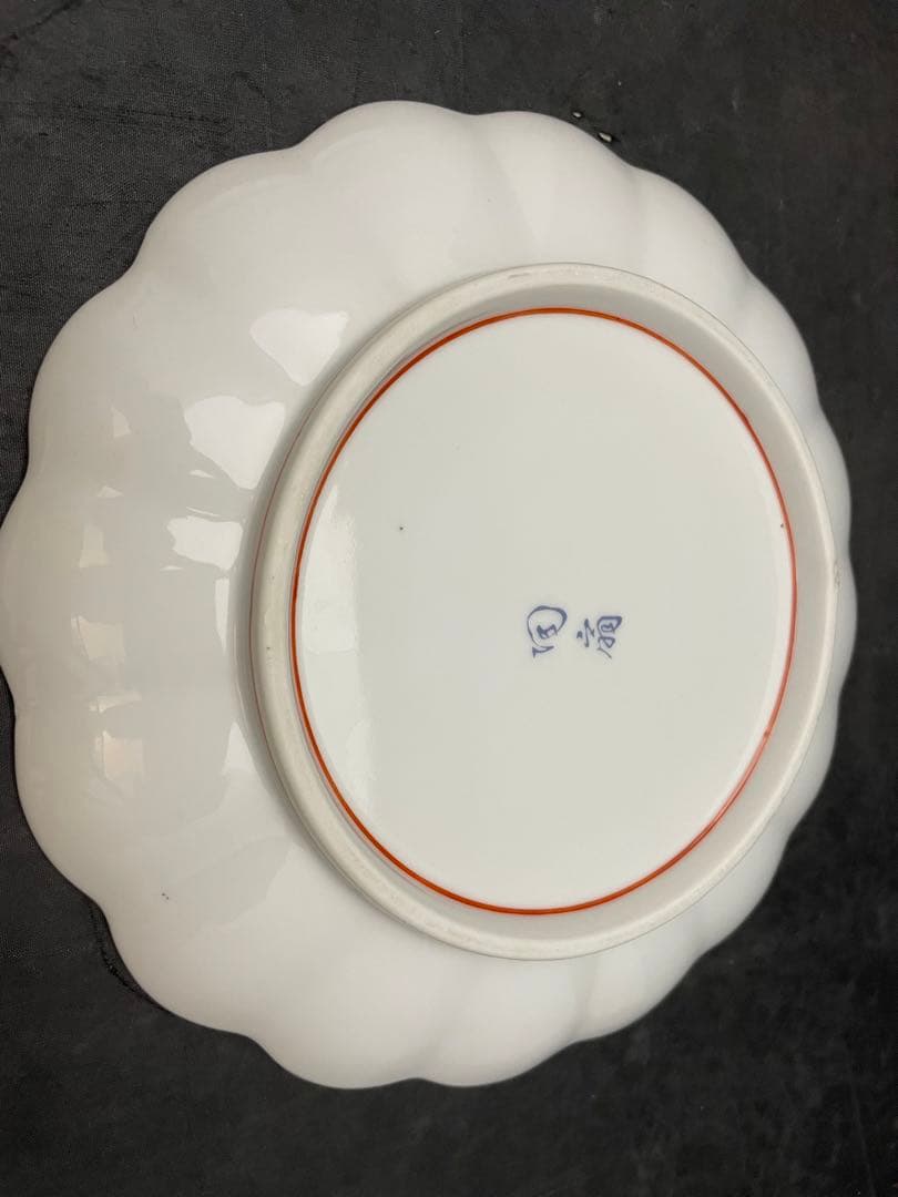 有田焼　陶扇　錦絵　金彩色絵　銘々皿　5枚　菊割皿