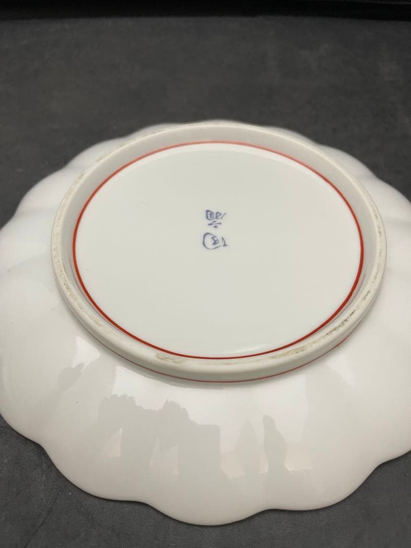 有田焼　陶扇　錦絵　金彩色絵　銘々皿　5枚　菊割皿