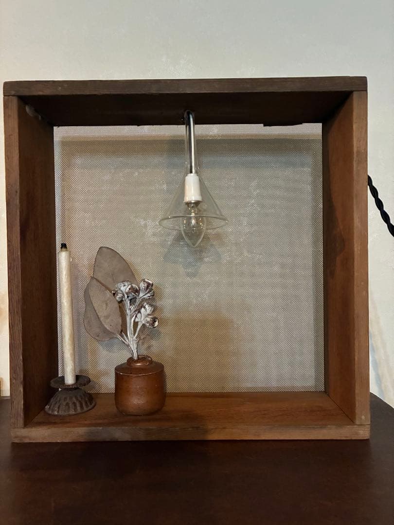 古道具 ライト 置き型 照明 古材 シャビー 木箱 漏斗 古雑貨