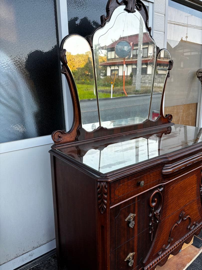 アンティーク　キャビネット　ドレッサー　ミラーバックサイドボード