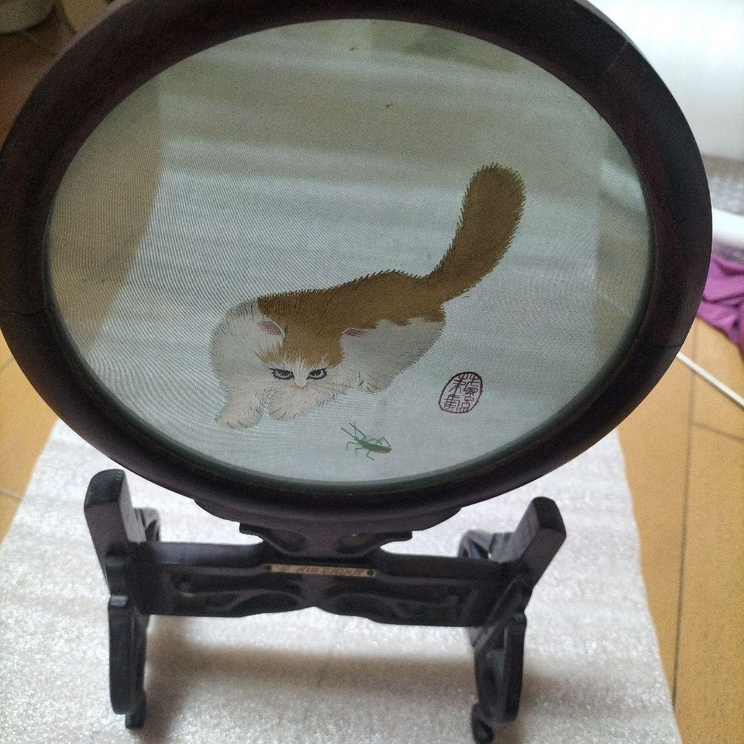 40年以上前　AIR CHINA ファーストクラス　記念品　猫の刺繍 置物