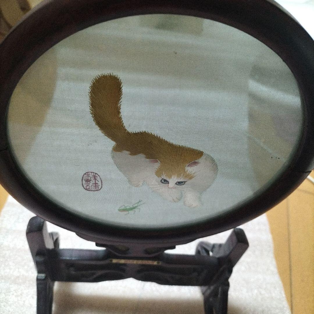 40年以上前　AIR CHINA ファーストクラス　記念品　猫の刺繍 置物