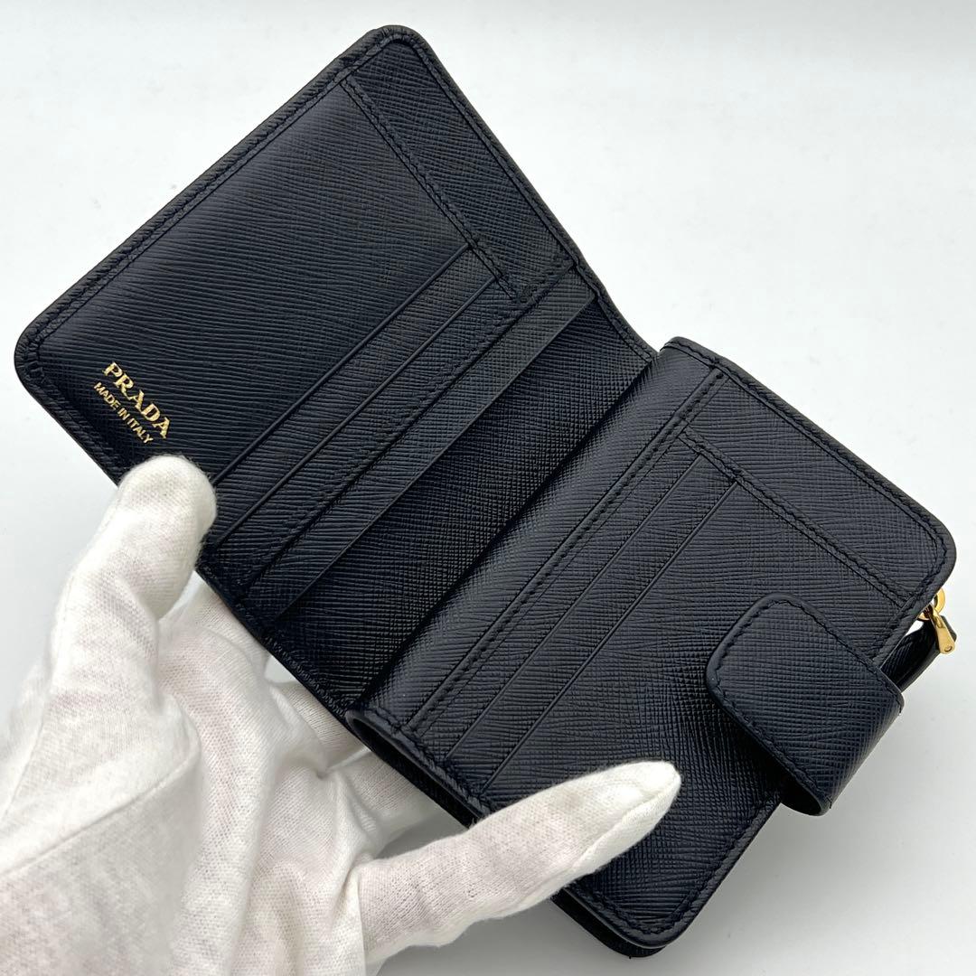 【極美品】 PRADA 二つ折り財布 サフィアーノ ロゴゴールド 1ML018