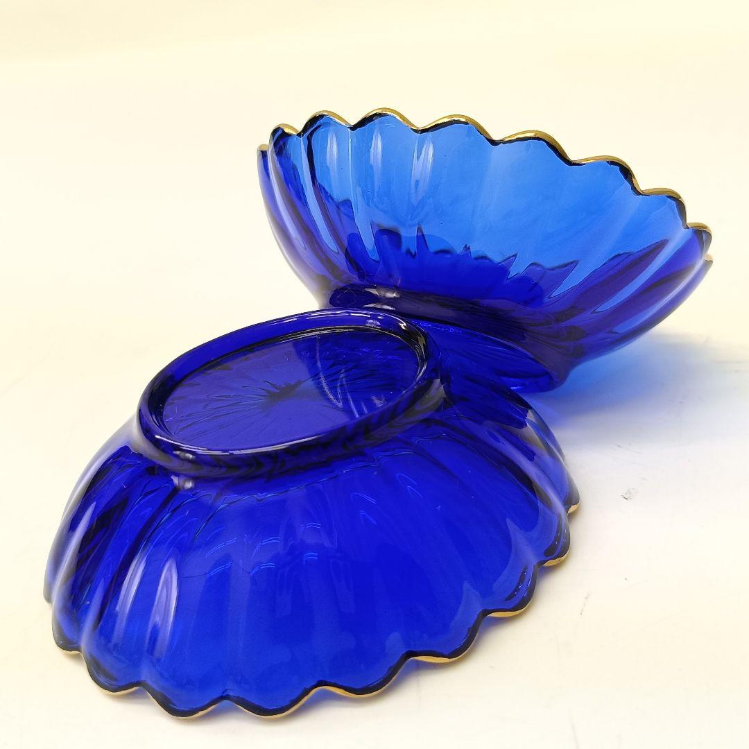 【保管品】天金 菊小判 のぞき 洗鉢 ルリ 瑠璃ガラス 各5客 箱入