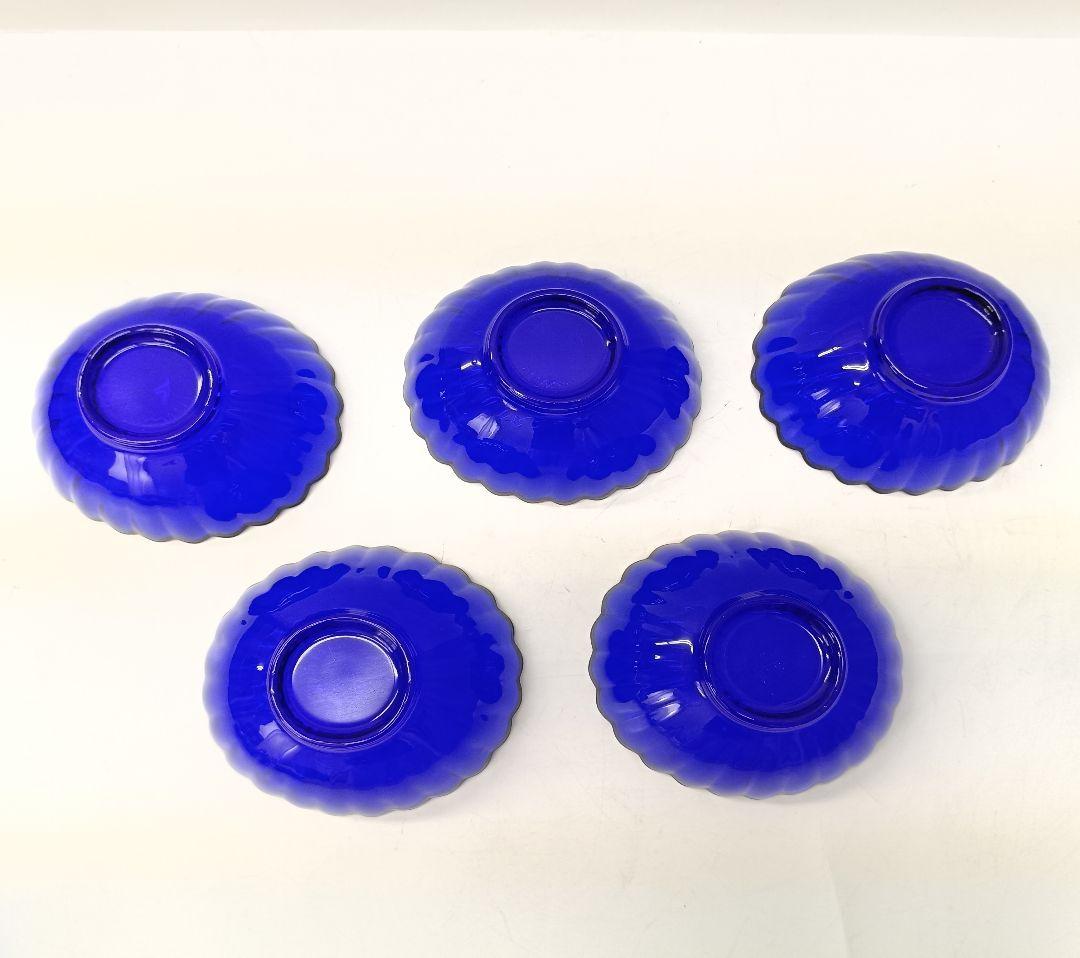 【保管品】天金 菊小判 のぞき 洗鉢 ルリ 瑠璃ガラス 各5客 箱入