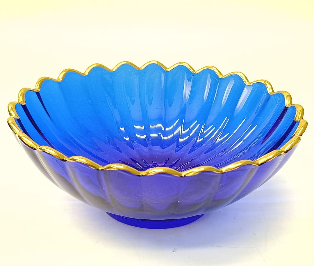 【保管品】天金 菊小判 のぞき 洗鉢 ルリ 瑠璃ガラス 各5客 箱入