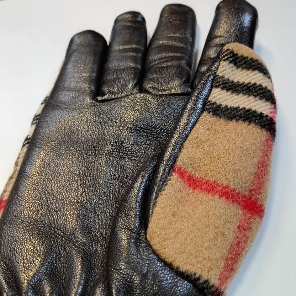 【BURBERRY】チェック柄カーフレザー手袋 M イタリア製