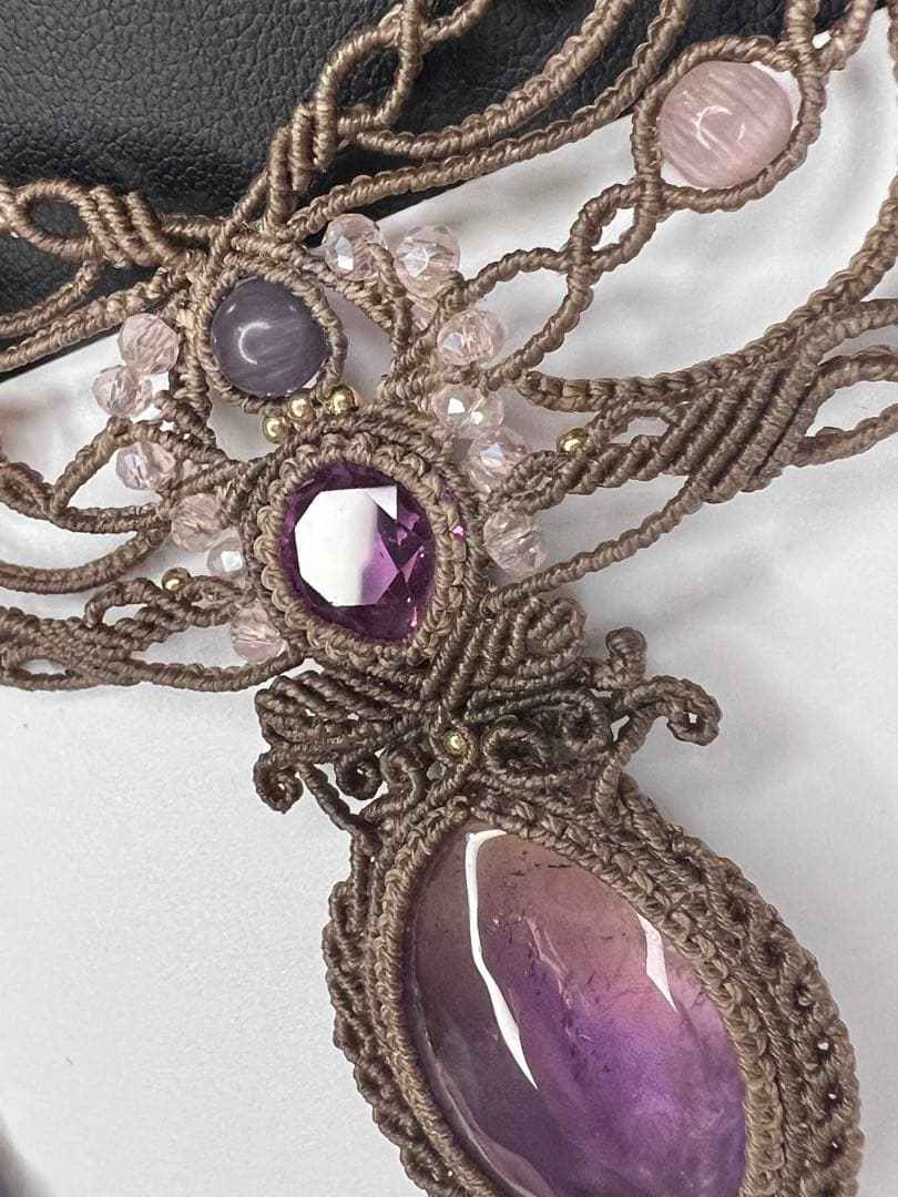 【handmade】マクラメ× アメトリン × アメシスト ネックレス