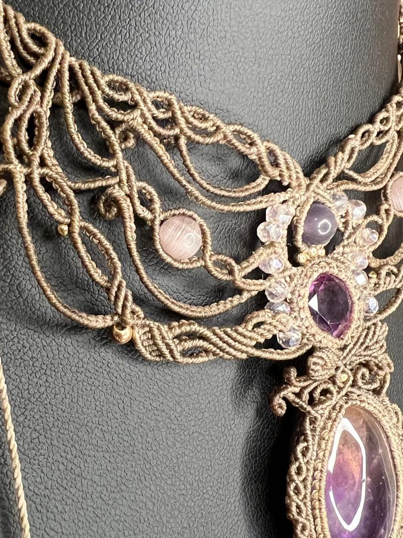 【handmade】マクラメ× アメトリン × アメシスト ネックレス
