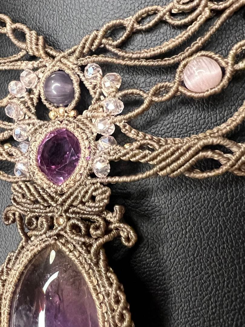 【handmade】マクラメ× アメトリン × アメシスト ネックレス