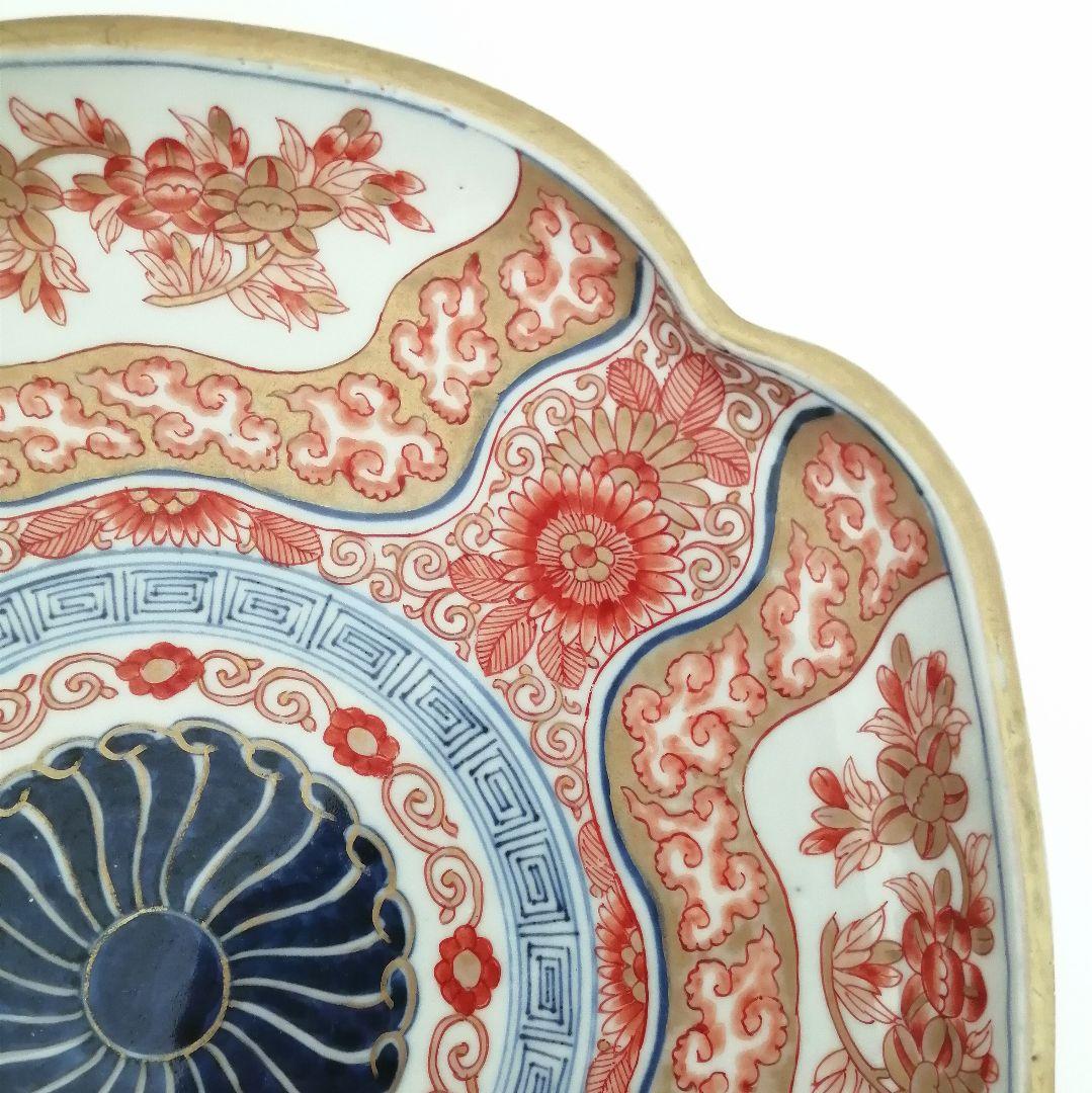 古伊万里　色絵　花唐草　龍　木瓜形　大皿