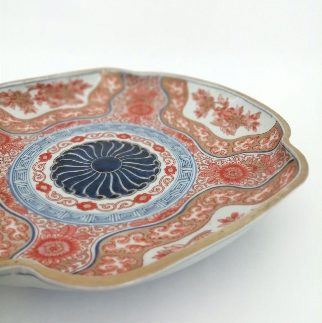 古伊万里　色絵　花唐草　龍　木瓜形　大皿