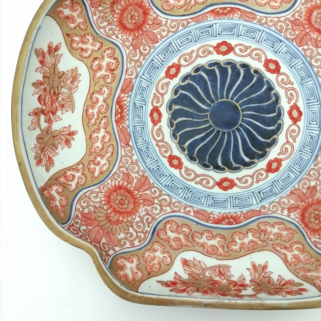 古伊万里　色絵　花唐草　龍　木瓜形　大皿