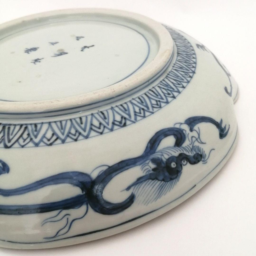 古伊万里　色絵　花唐草　龍　木瓜形　大皿