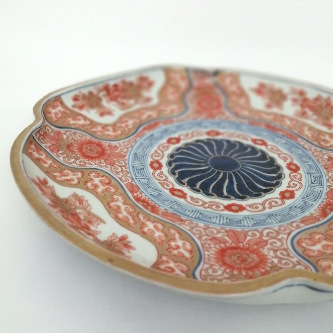 古伊万里　色絵　花唐草　龍　木瓜形　大皿
