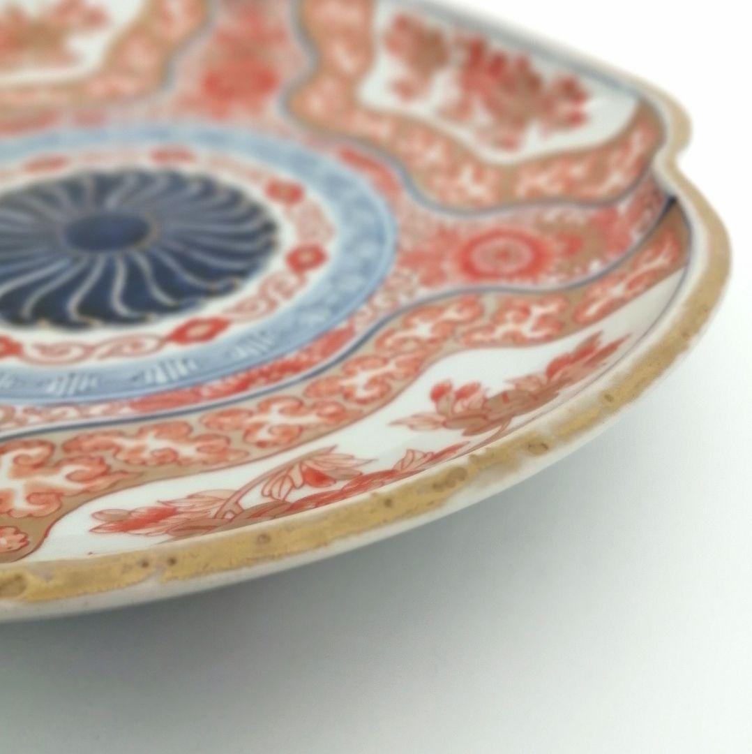 古伊万里　色絵　花唐草　龍　木瓜形　大皿