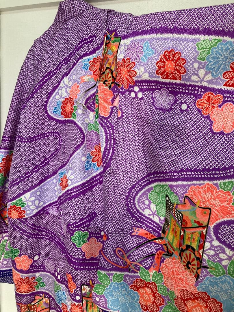 着物　七五三　絞り柄　女の子　レトロ　アンティーク　紫