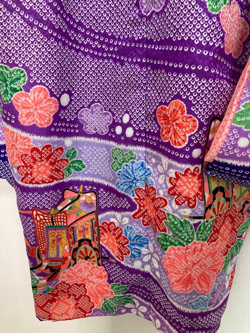 着物　七五三　絞り柄　女の子　レトロ　アンティーク　紫
