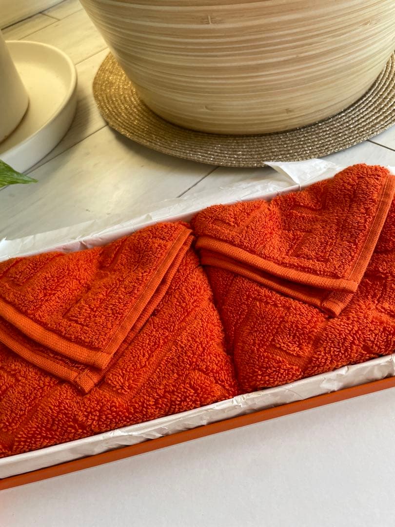 HERMES オレンジ タオル 2枚セット