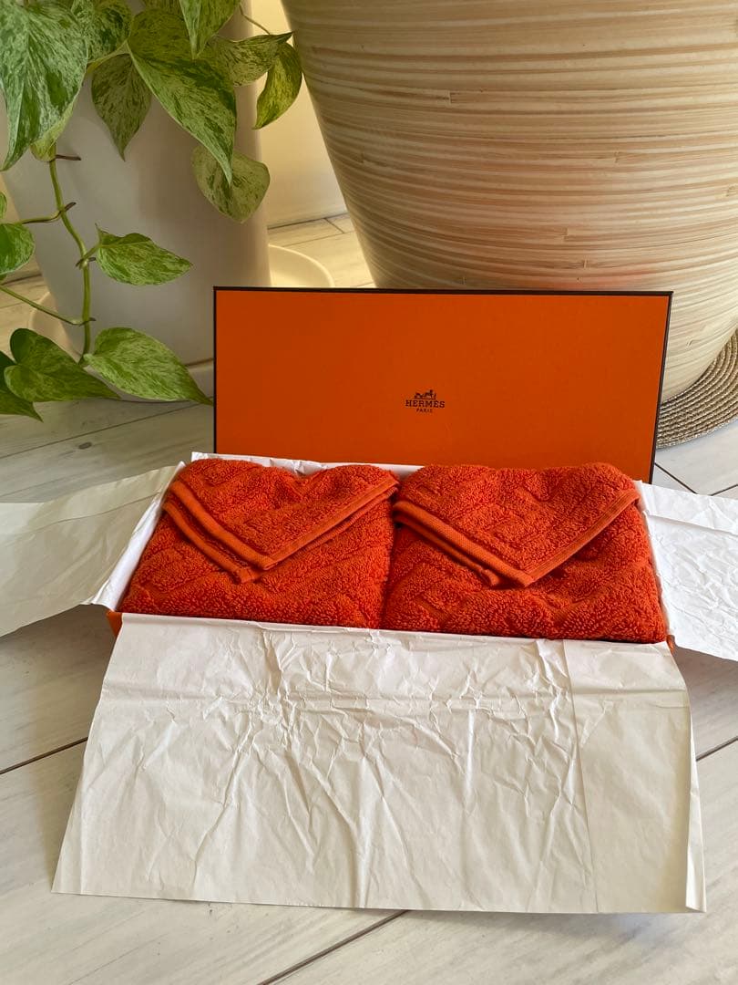 HERMES オレンジ タオル 2枚セット