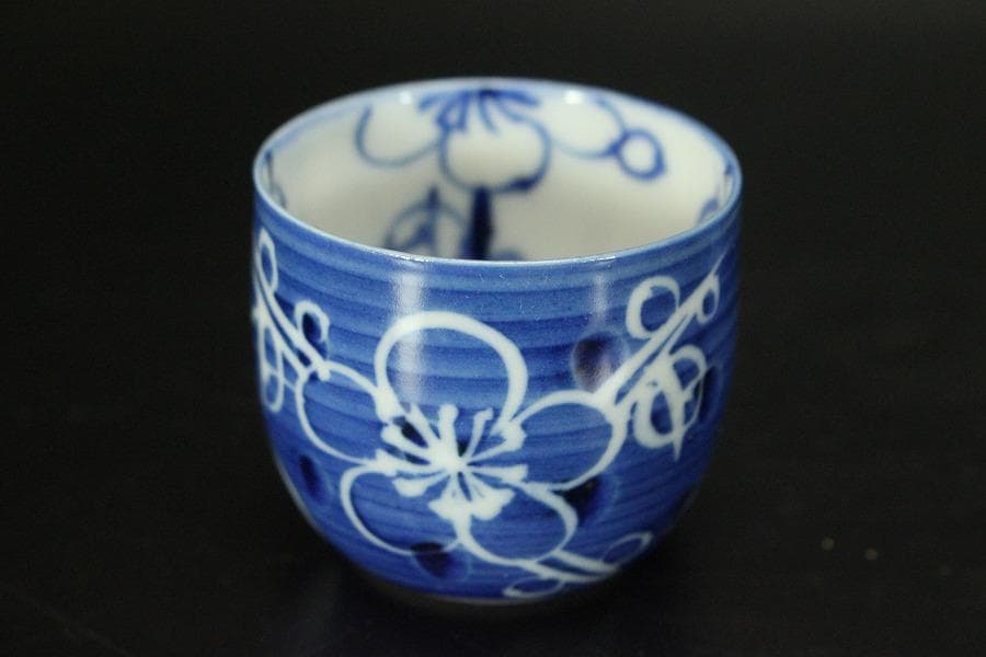 酒器 白梅画 徳利 穂山 盃 嘉々瑞 木箱付(メ1494)