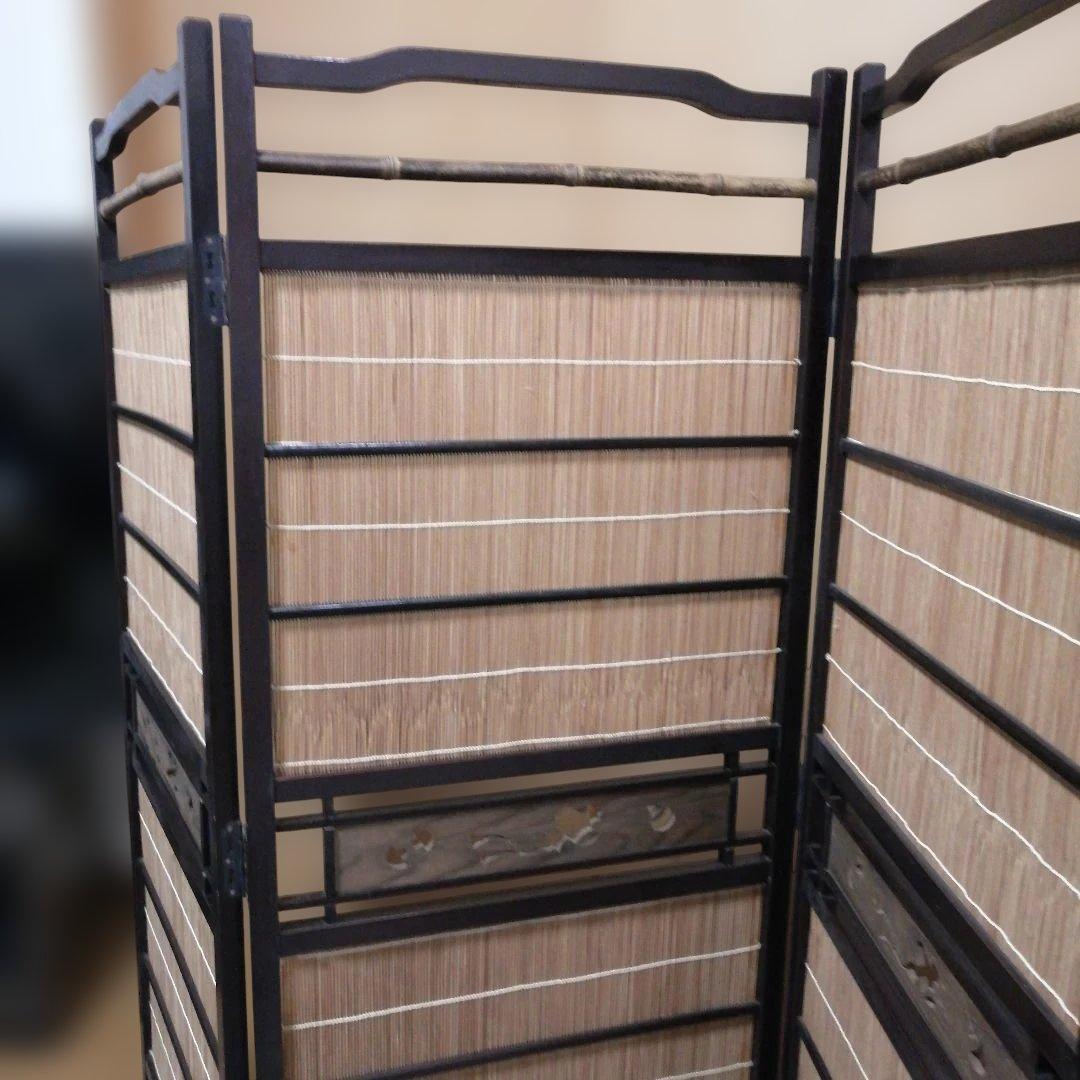 和モダン竹細工衝立 4連パーテーション屏風