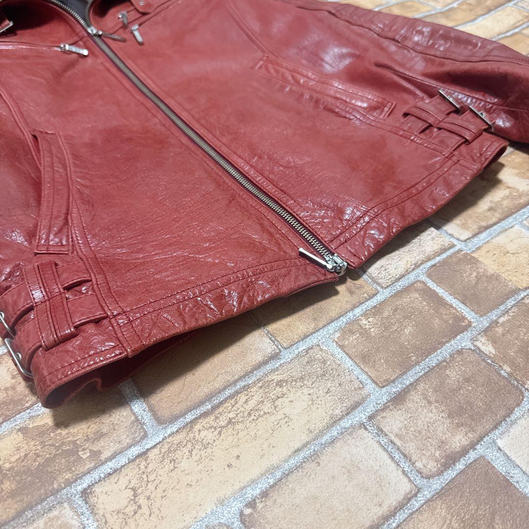 レザージャケット バッファロー 赤 ワインレッド ファー 50 XL Y2K