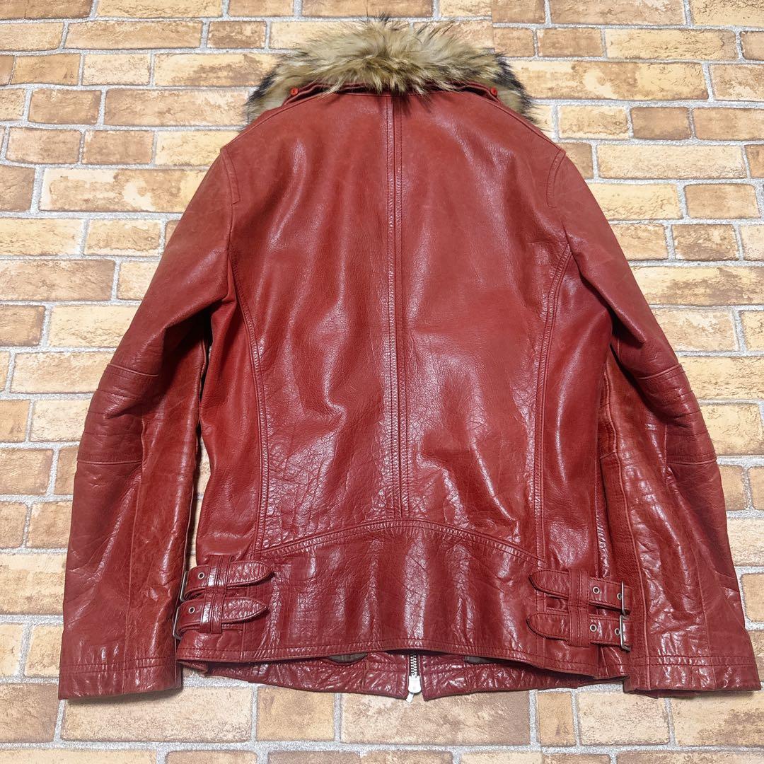 レザージャケット バッファロー 赤 ワインレッド ファー 50 XL Y2K