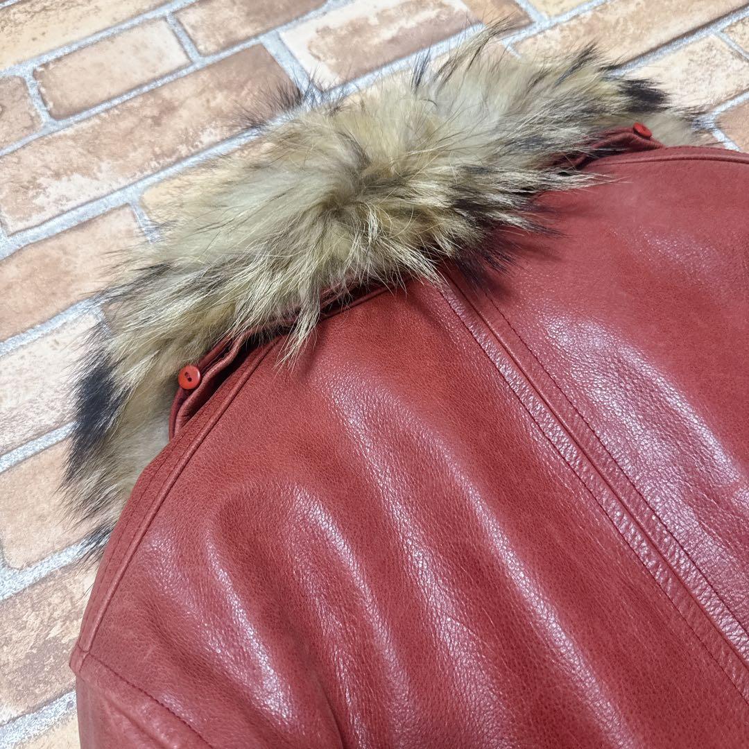 レザージャケット バッファロー 赤 ワインレッド ファー 50 XL Y2K